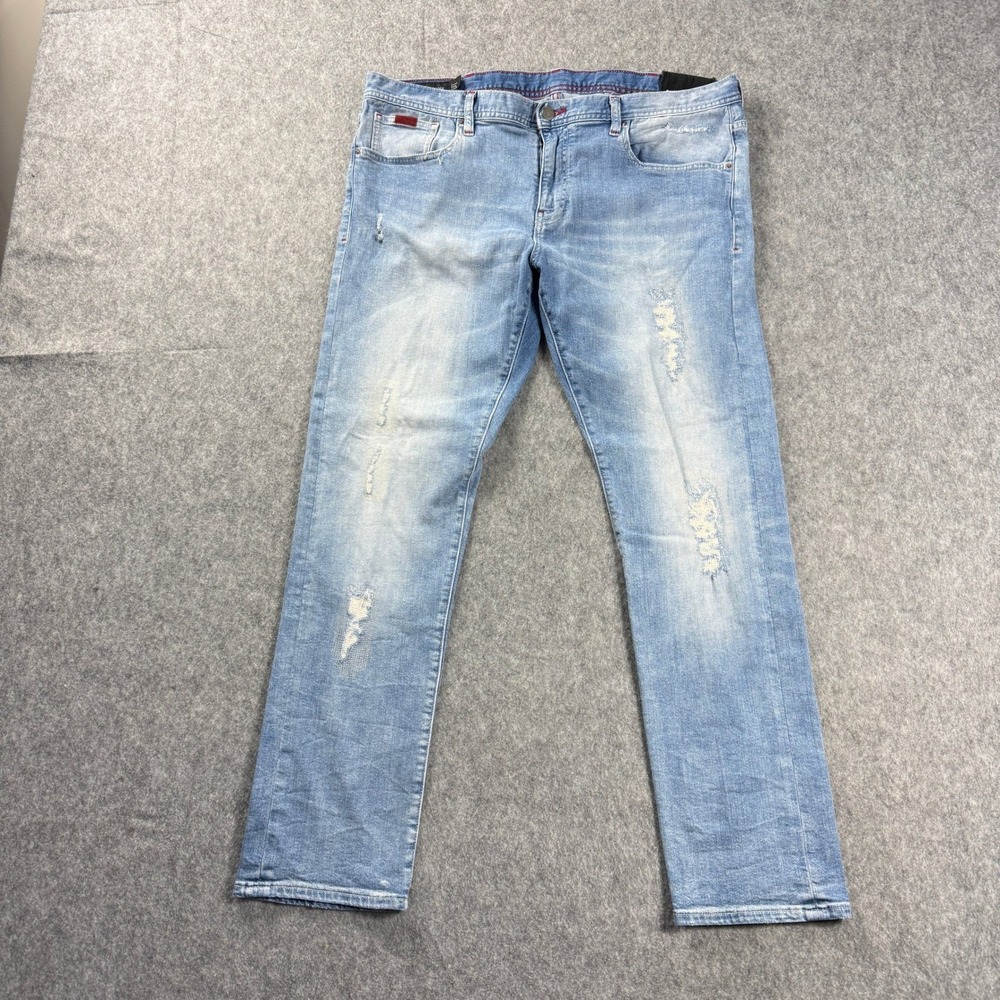 Armani Exchange Mens Jeans 40X31 Distressed Slim Fit Light Wash Denim Blue